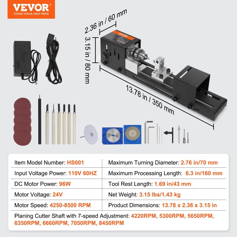 Vevor Mini Hout Daaribank Machine - Compact - Zwart - Incl. Beitels - Afbeelding 4